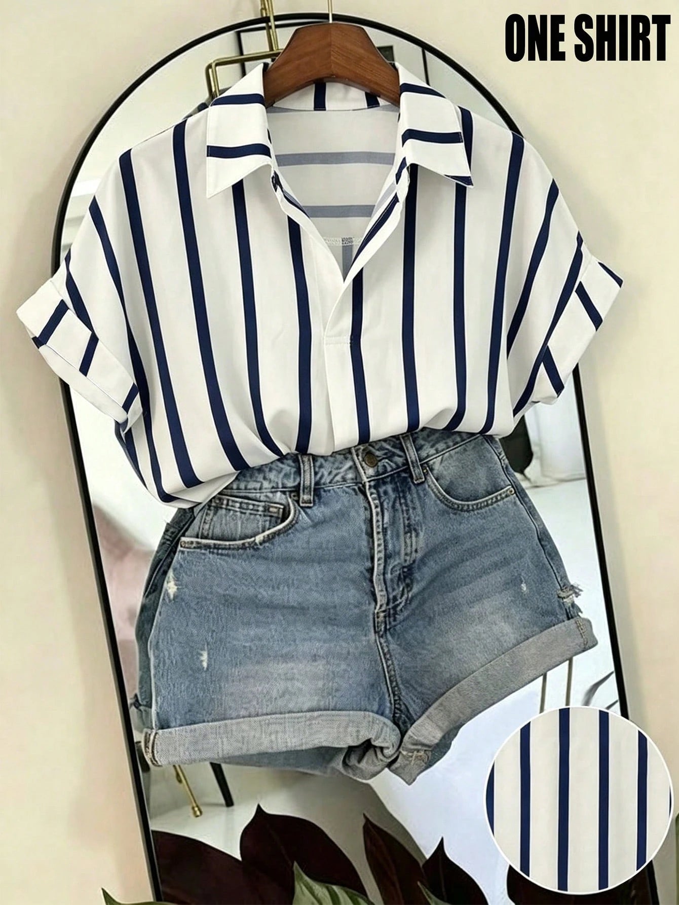 Franclia Fashionable French Design Loose Batwing Sleeve Collar Women's Short Sleeve Shirt, Spring/Summer, Vacation, Beach