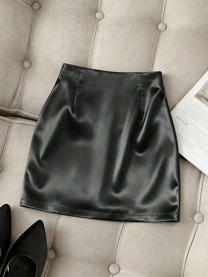 Franclia Fashionable New Glossy Asymmetrical Hem High Waist Slim Fit Pleated Bodycon Skirt, Spring/Summer