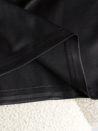 Franclia Fashionable New Glossy Asymmetrical Hem High Waist Slim Fit Pleated Bodycon Skirt, Spring/Summer