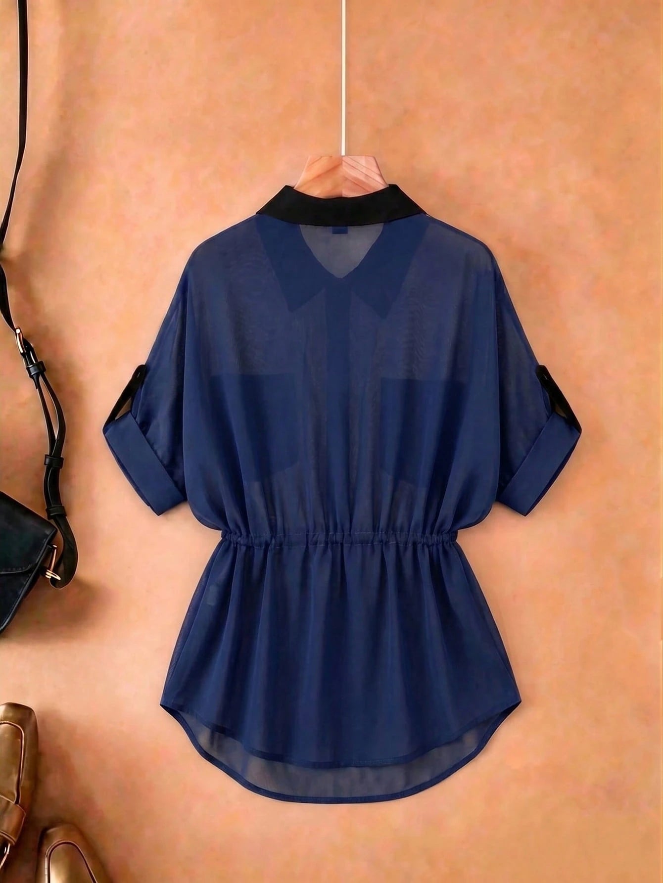 Franclia Plus Size Women Casual/Work/Vacation Military Green Chiffon Short Sleeve Shirt