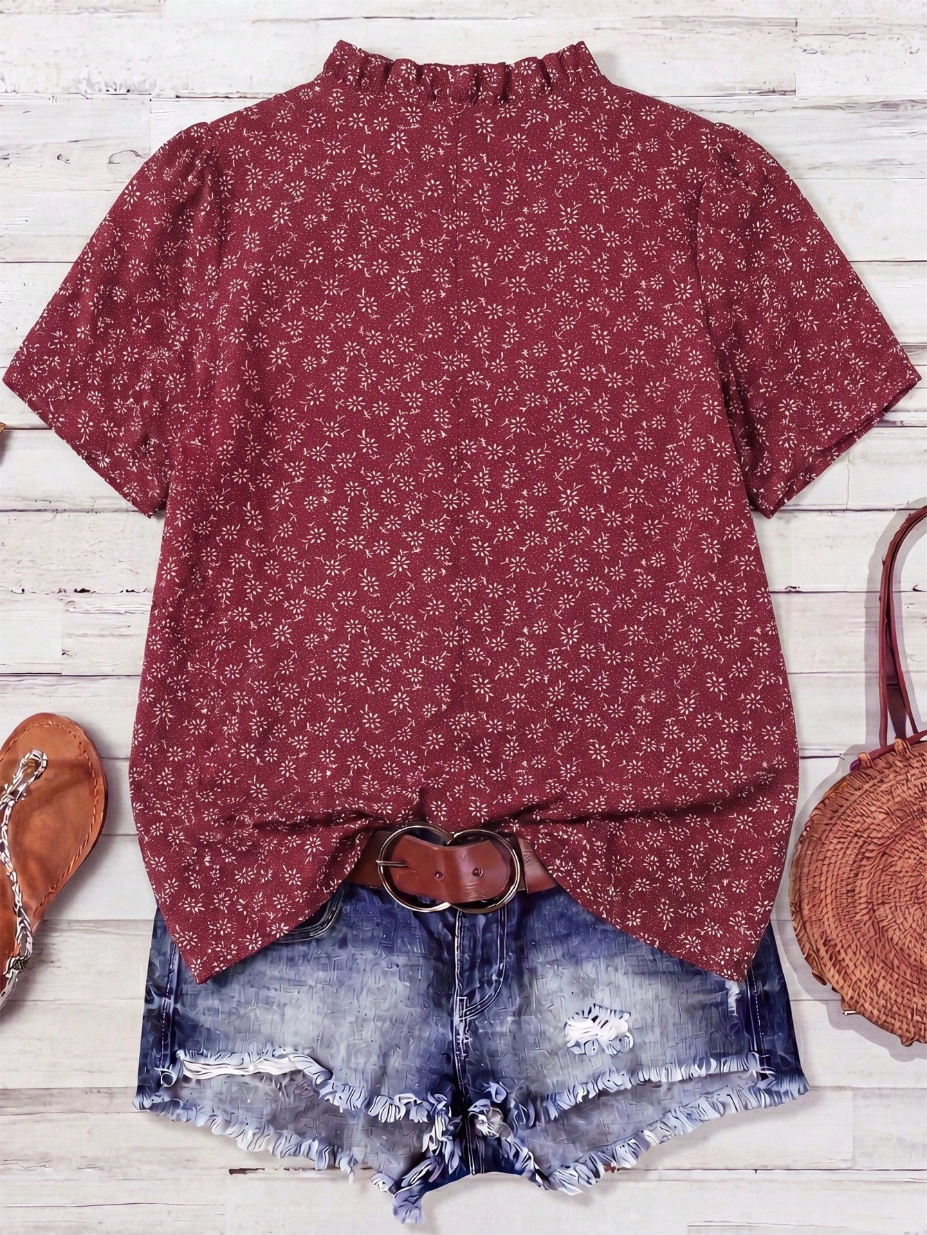 Franclia Plus Size Women Floral Print Short Sleeve Button Casual 70s Sequin Blouse,Blue And White Boho Blouse For Summer Vacation Holiday Beach Vacation