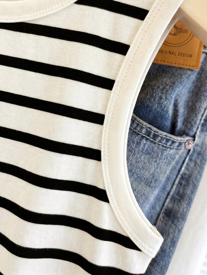 Franclia Women's Casual Daily Wear Round Neck Striped Tank Top, Summer