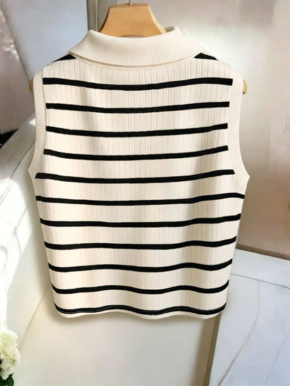 Franclia Women's Casual Elegant Knitted Collared Striped Vest