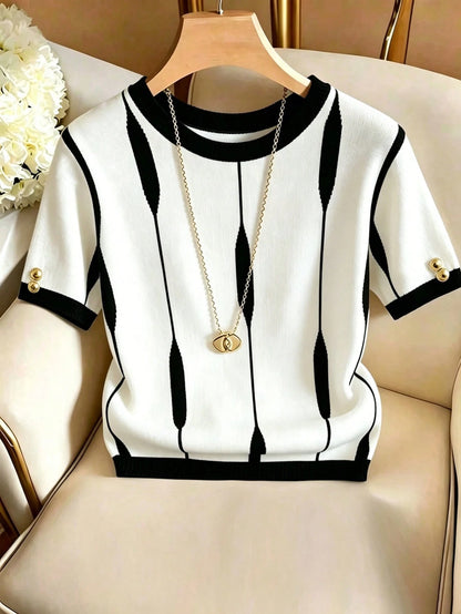 Franclia Women's Contrast Color Round Neck Short Sleeve Casual Versatile T-Shirt