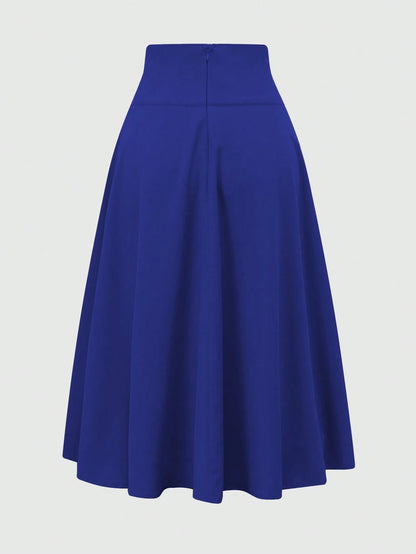Franclia Women's Elegant Solid Color Tie Waist Blue Skirt