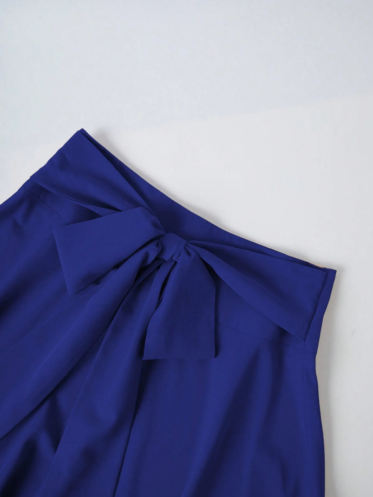 Franclia Women's Elegant Solid Color Tie Waist Blue Skirt