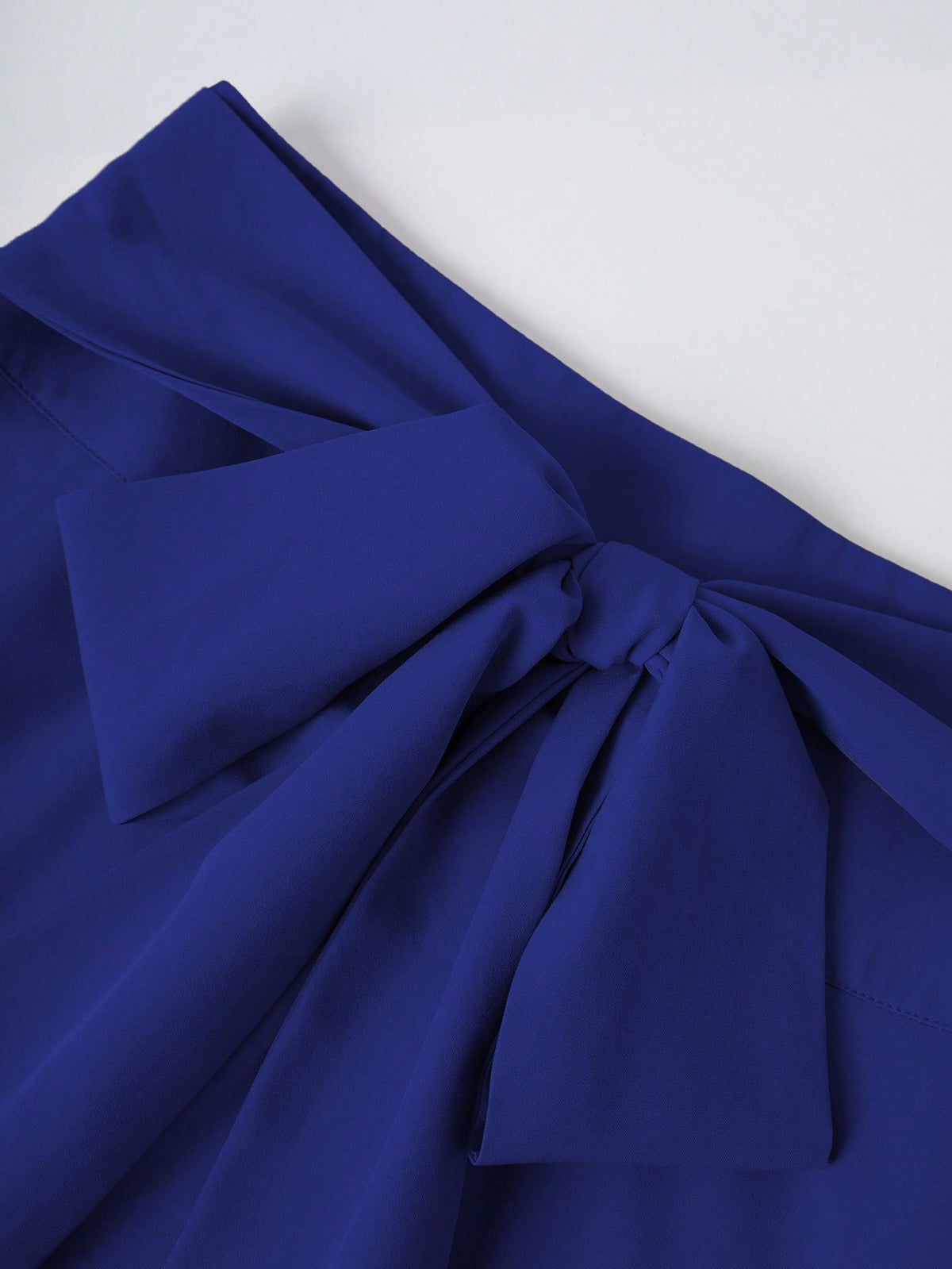 Franclia Women's Elegant Solid Color Tie Waist Blue Skirt