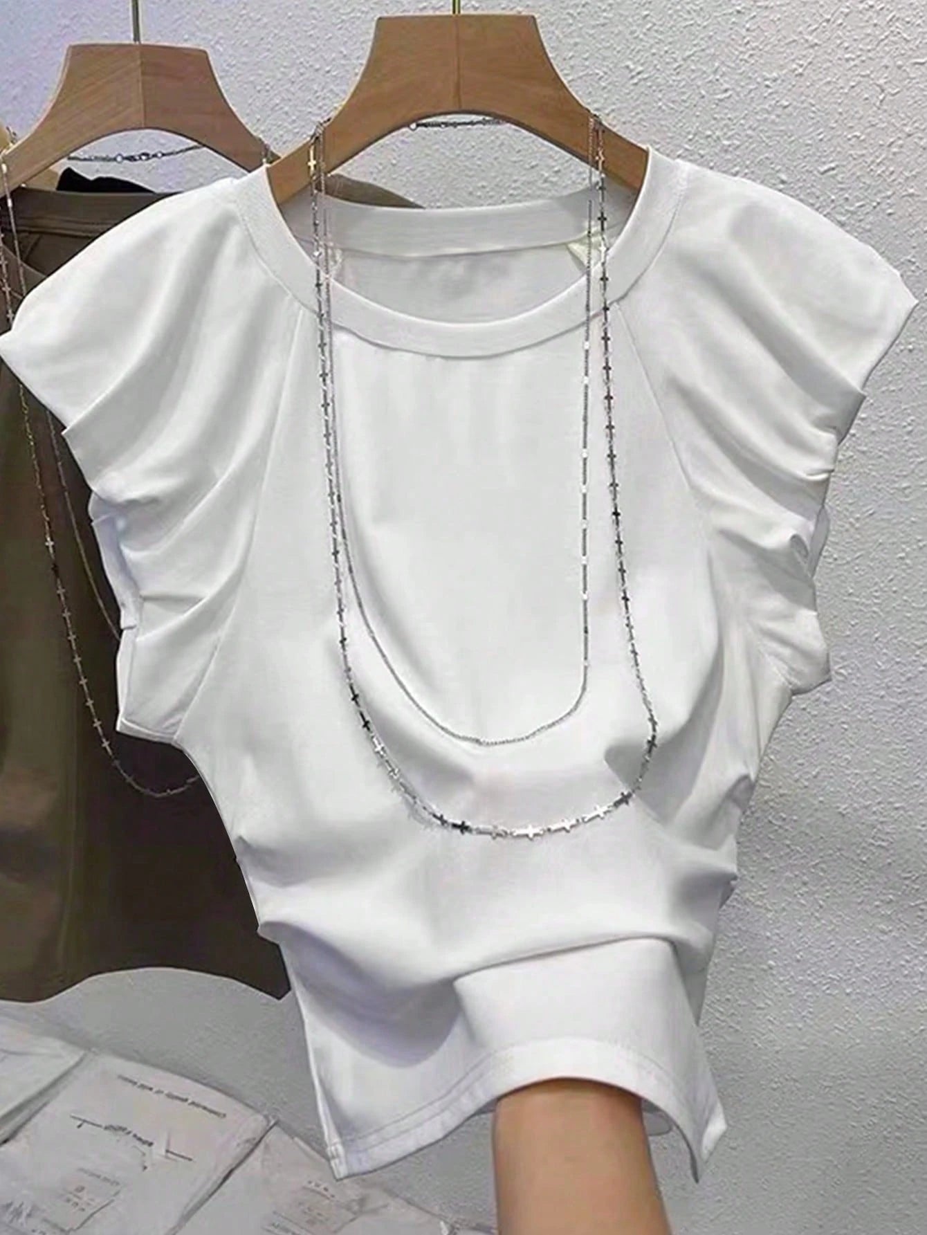 Franclia Women's Round Neck Short Sleeve Casual Solid Color Pleated Ruffle Lantern Sleeve Summer T-Shirt Zipper Top Zip Up Top Zanzea Dress