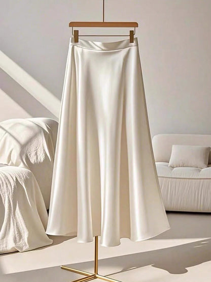 Franclia Women's Simple Elegant Solid Color A-Line Skirt, Summer Fall Cloth For Women