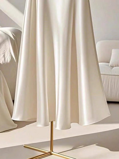 Franclia Women's Simple Elegant Solid Color A-Line Skirt, Summer Fall Cloth For Women