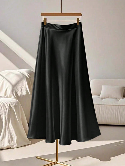 Franclia Women's Simple Elegant Solid Color A-Line Skirt, Summer Fall Cloth For Women