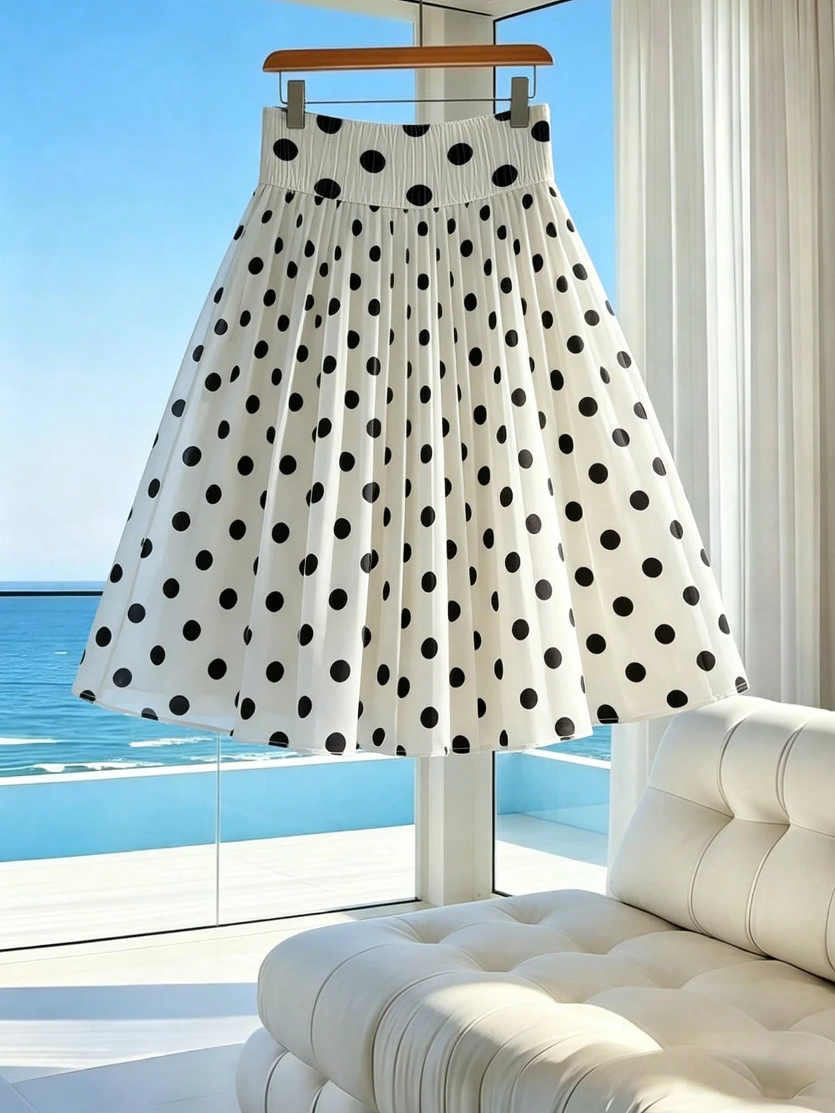 Franclia Women's Summer Minimalist Elegant Chiffon Retro Black & White Classic Polka Dot Print Short Skirt (With Lining) Suitable For Vacation, Date Night, Commuting, Daily Wear, Y2K
