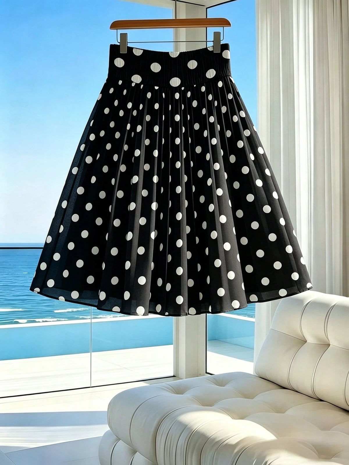 Franclia Women's Summer Minimalist Elegant Chiffon Retro Black & White Classic Polka Dot Print Short Skirt (With Lining) Suitable For Vacation, Date Night, Commuting, Daily Wear, Y2K