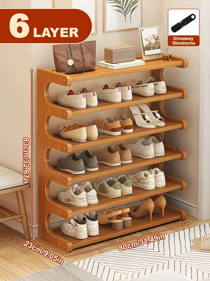 Free Standing Shoe Rack, Bamboo Shoe Storage Organizer, Stable Shoe Organizer With Removable Shelves, Shoe Holder, Space-Saving Shoe Shelf For Entryway, Living Room, Bedroom, Closet Organizers And Sto
