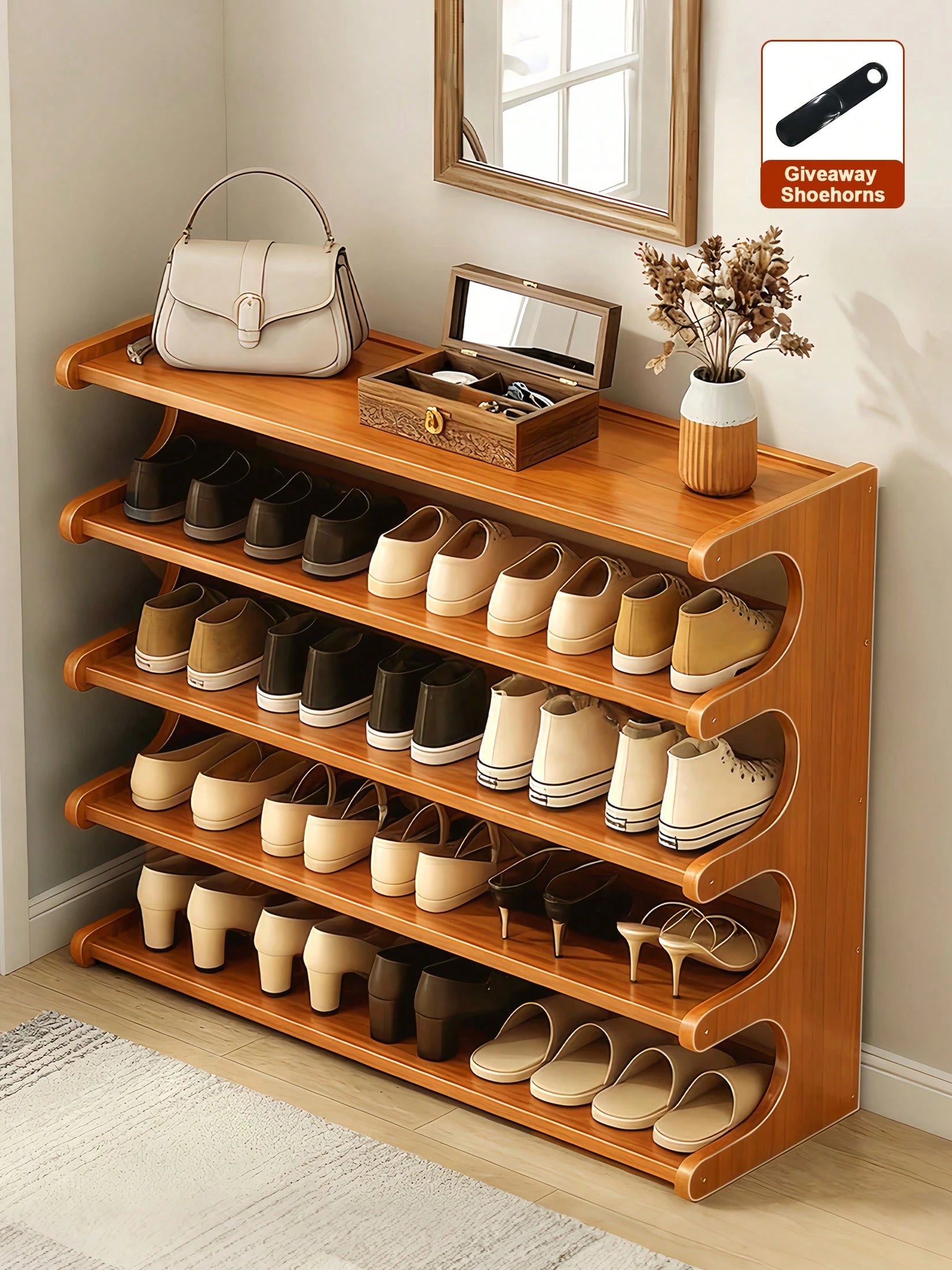 Free Standing Shoe Rack, Bamboo Shoe Storage Organizer, Stable Shoe Organizer With Removable Shelves, Shoe Holder, Space-Saving Shoe Shelf For Entryway, Living Room, Bedroom, Closet Organizers And Sto