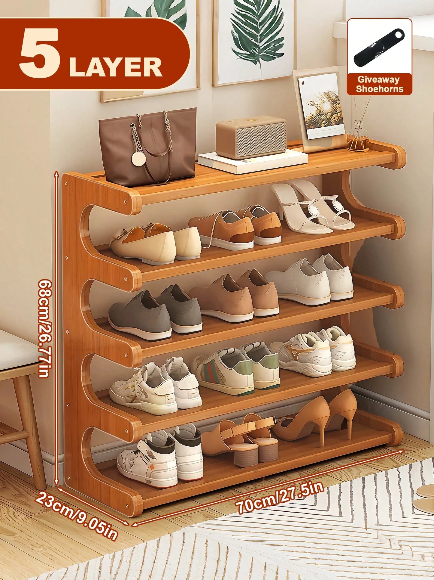 Free Standing Shoe Rack, Bamboo Shoe Storage Organizer, Stable Shoe Organizer With Removable Shelves, Shoe Holder, Space-Saving Shoe Shelf For Entryway, Living Room, Bedroom, Closet Organizers And Sto