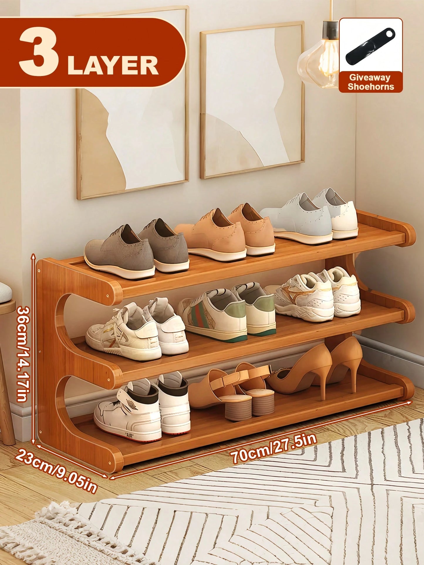 Free Standing Shoe Rack, Bamboo Shoe Storage Organizer, Stable Shoe Organizer With Removable Shelves, Shoe Holder, Space-Saving Shoe Shelf For Entryway, Living Room, Bedroom, Closet Organizers And Sto