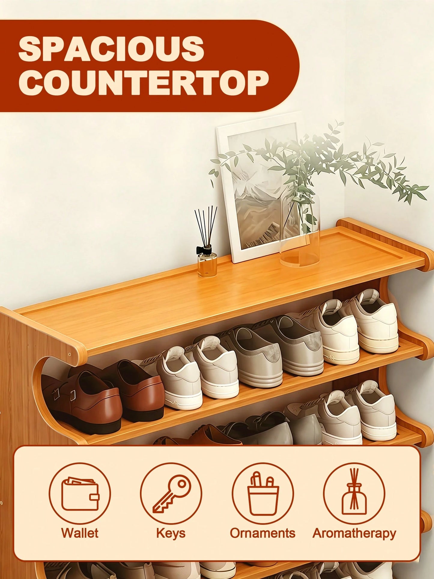 Free Standing Shoe Rack, Bamboo Shoe Storage Organizer, Stable Shoe Organizer With Removable Shelves, Shoe Holder, Space-Saving Shoe Shelf For Entryway, Living Room, Bedroom, Closet Organizers And Sto
