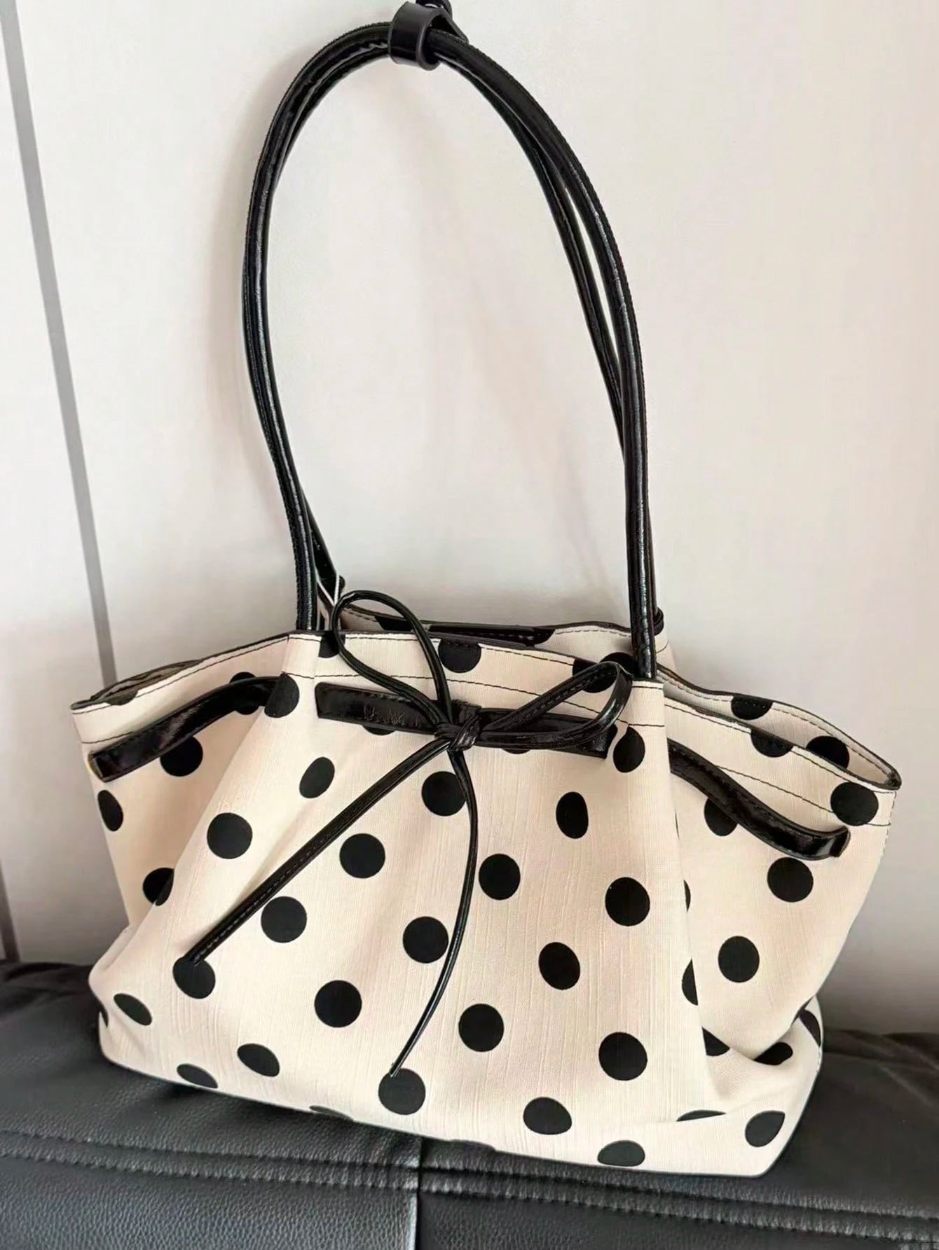 French Vintage Polka Dot Large Capacity Shoulder Tote Bag, Gentle Style Daily Commute Versatile Fashion Elegant Women's Bag, Shoulder Underarm Bag