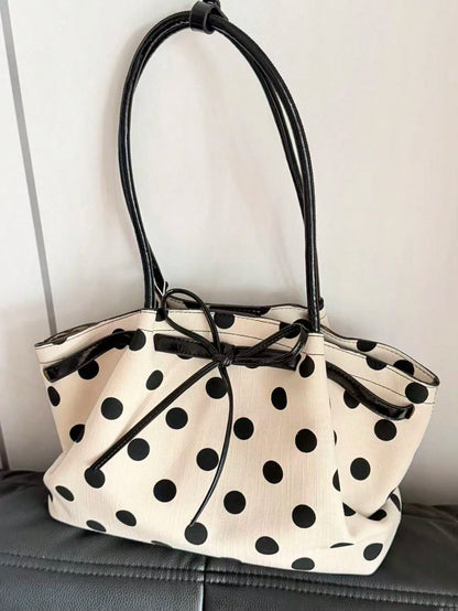 French Vintage Polka Dot Large Capacity Shoulder Tote Bag, Gentle Style Daily Commute Versatile Fashion Elegant Women's Bag, Shoulder Underarm Bag