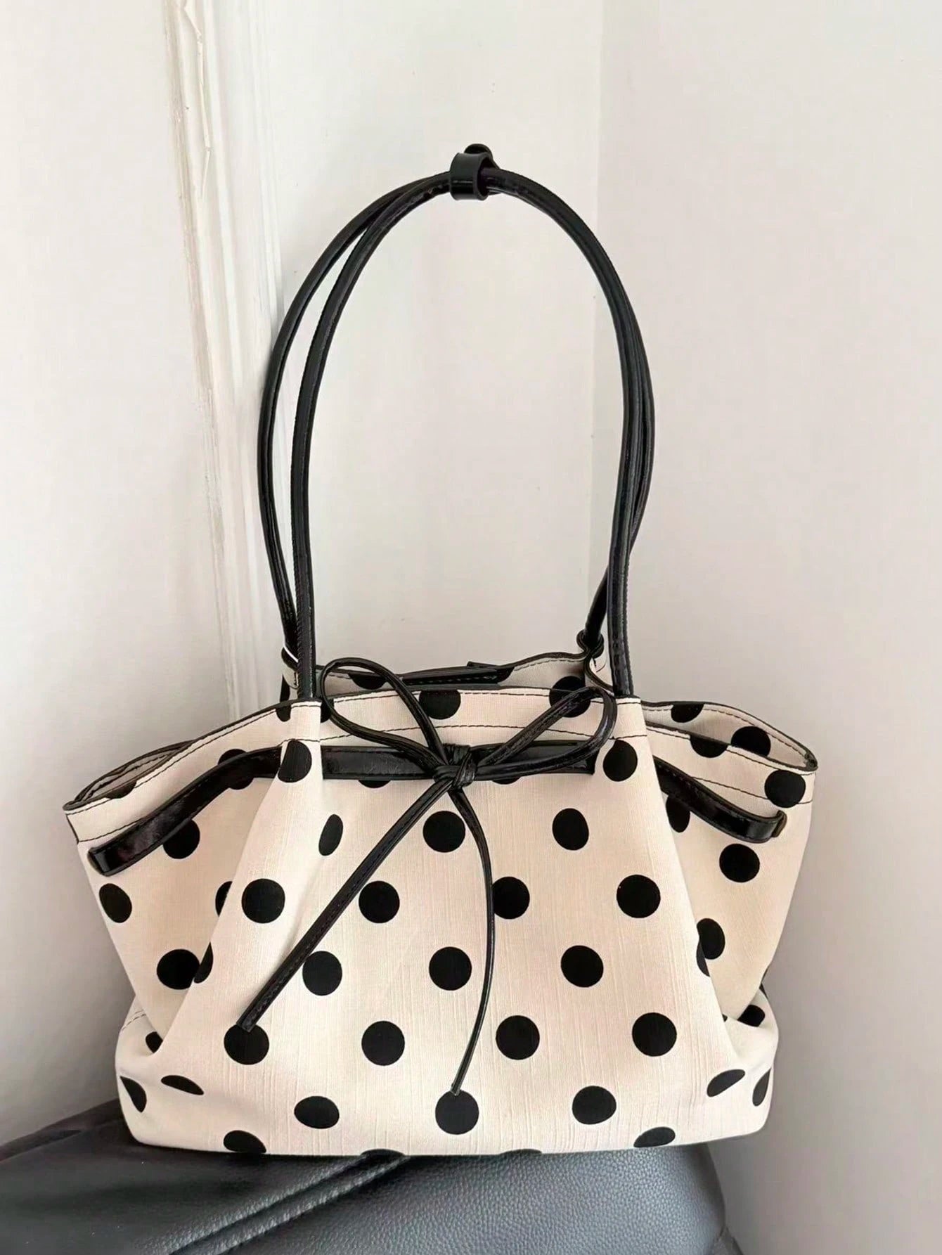 French Vintage Polka Dot Large Capacity Shoulder Tote Bag, Gentle Style Daily Commute Versatile Fashion Elegant Women's Bag, Shoulder Underarm Bag