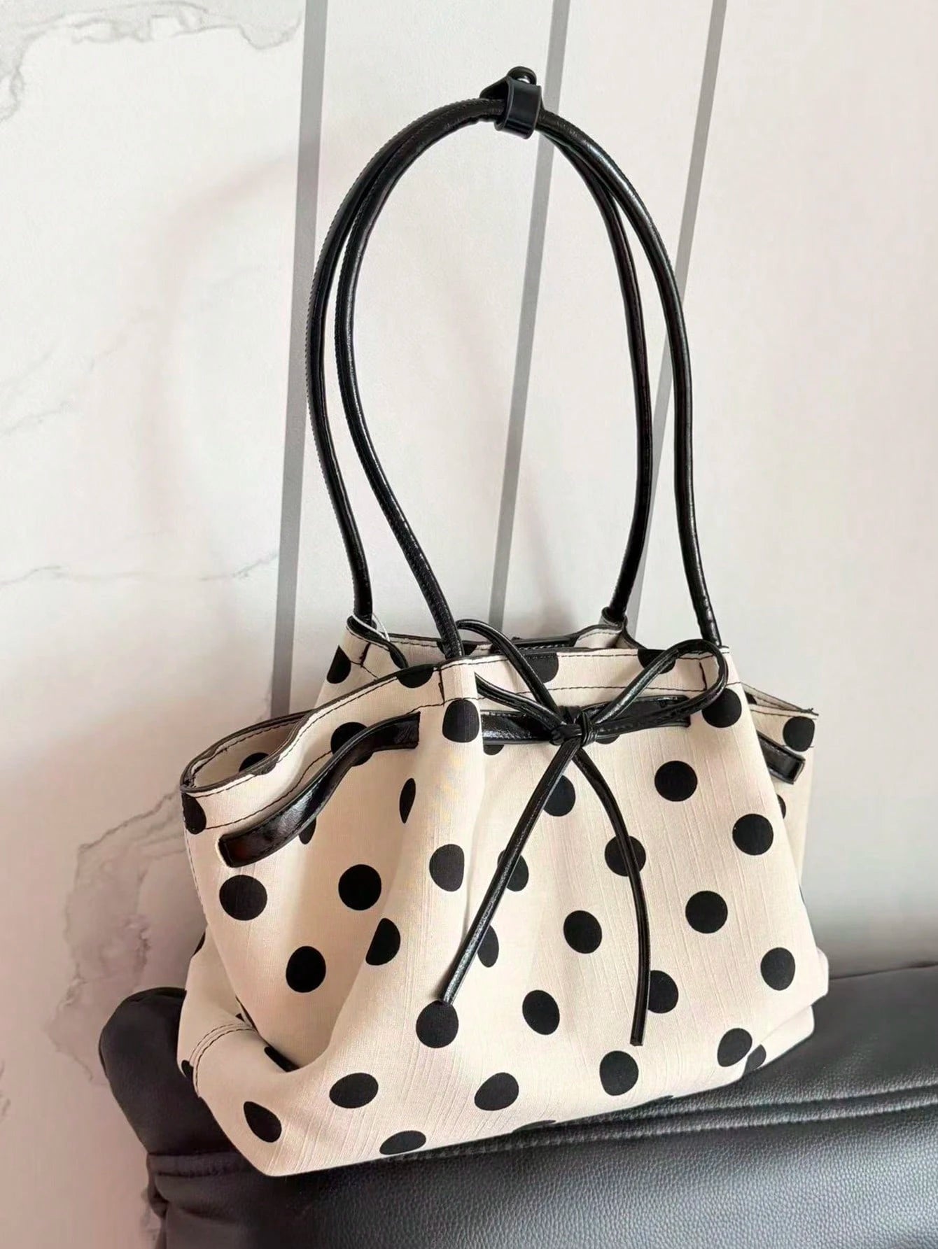 French Vintage Polka Dot Large Capacity Shoulder Tote Bag, Gentle Style Daily Commute Versatile Fashion Elegant Women's Bag, Shoulder Underarm Bag