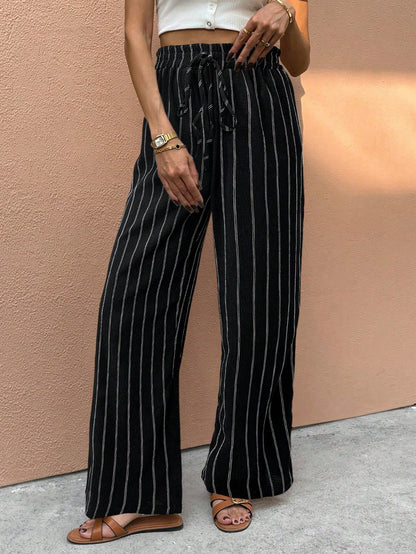 Frenchy Women's Casual Vacation Striped Straight Leg Pants,Business Casual Woman Winter Chic Spring Holiday Resort