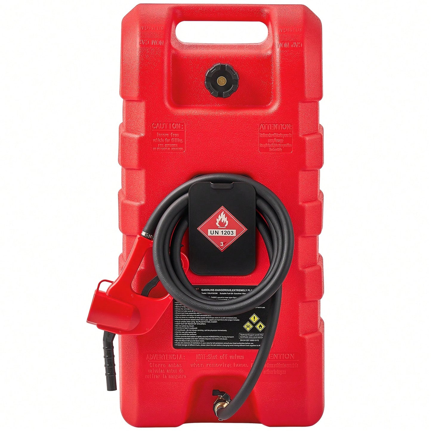 Fuel Caddy, 15 Gallon, Portable Fuel Tank With Gravity & Hand Pump Modes, Fuel Tank Container With Wheels, 10 Ft Delivery Hose & Manual Pump, Gas Caddy For Motorboats, ATVs, Gasoline