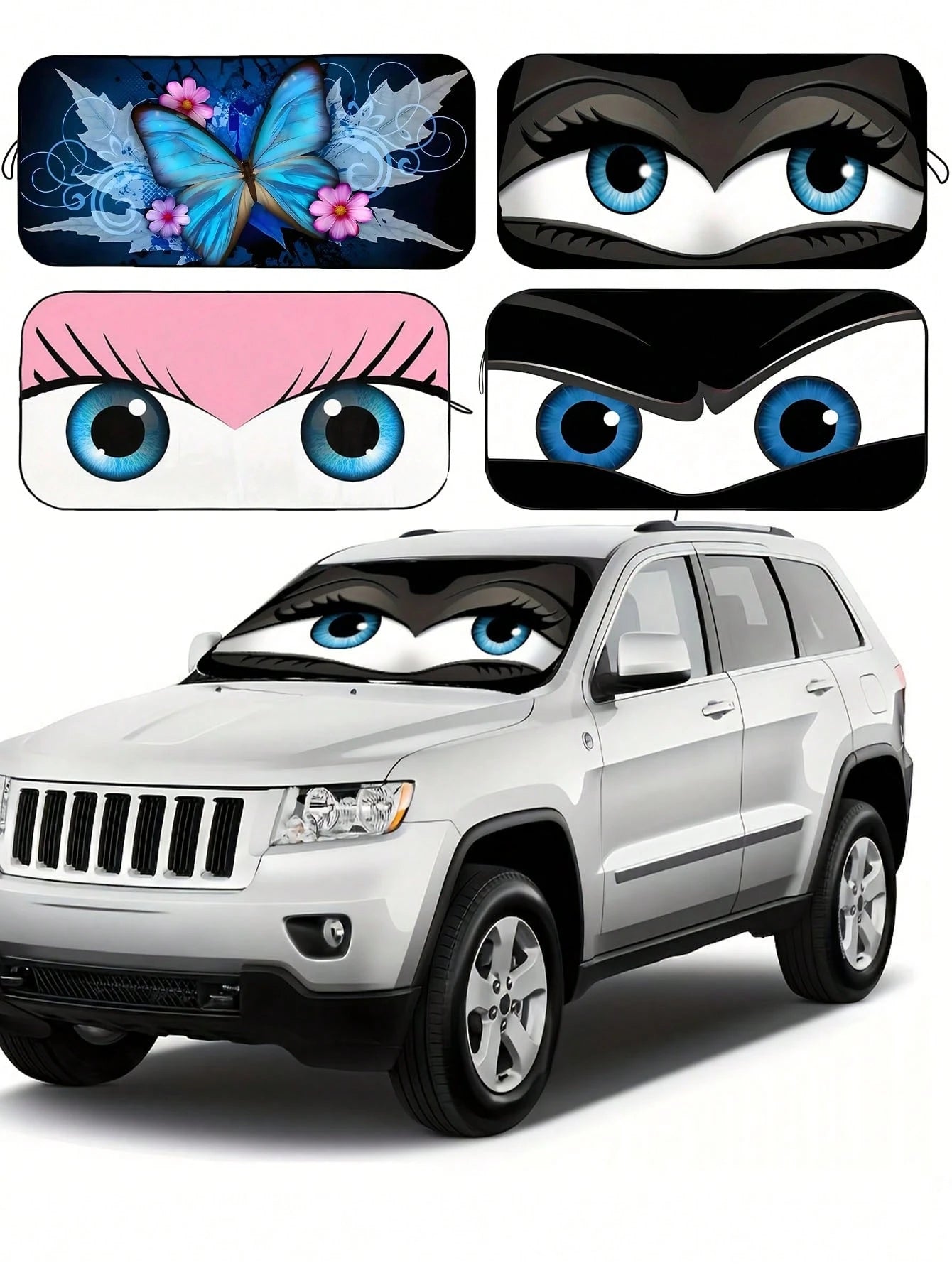 Funny Car Windshield Sunshade, Car Windshield Sun Visor, Fit For Sedan, SUV, Truck| Summer Car Sunscreen, Sun Visor And Car Accessories Reflective, Foldable Car Sunshade Universal Fit- Block Heat An