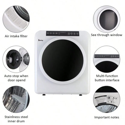 GDZ60-618E Upgraded LCD Screen Ultraviolet Sterilization Household Dryer 6kg Drum Dryer 2 Pieces Of Filter Cotton-White