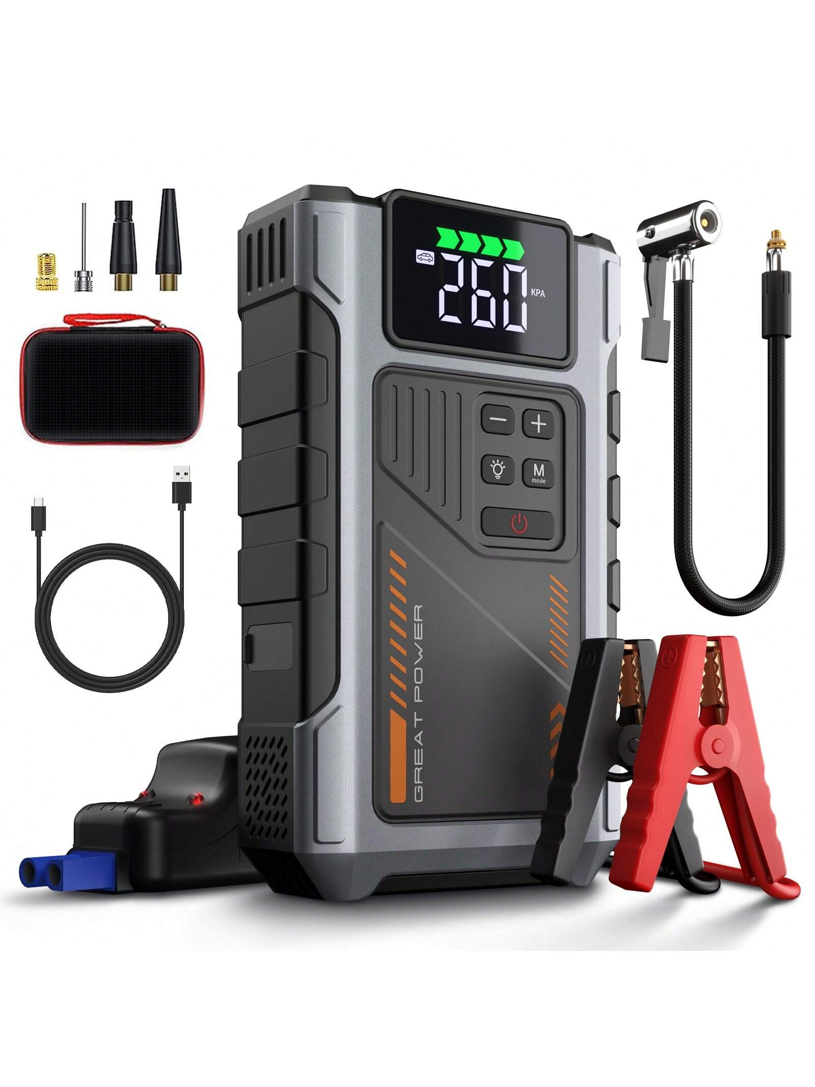 Geeneu Portable 3500A Jump Starter With Air Compressor,Car Battery Jump Box(For 8.0L Gas/6.5-Liter Fuel Vehicle)With 150PSI Tire Inflator,12V Battery Compact Jumper Starter,Cargador De Batería De Carr