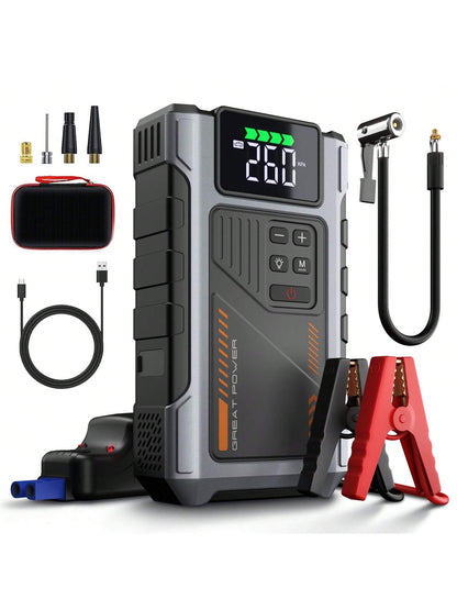 Geeneu Portable 3500A Jump Starter With Air Compressor,Car Battery Jump Box(For 8.0L Gas/6.5-Liter Fuel Vehicle)With 150PSI Tire Inflator,12V Battery Compact Jumper Starter,Cargador De Batería De Carr
