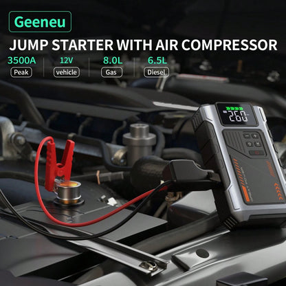 Geeneu Portable 3500A Jump Starter With Air Compressor,Car Battery Jump Box(For 8.0L Gas/6.5-Liter Fuel Vehicle)With 150PSI Tire Inflator,12V Battery Compact Jumper Starter,Cargador De Batería De Carr