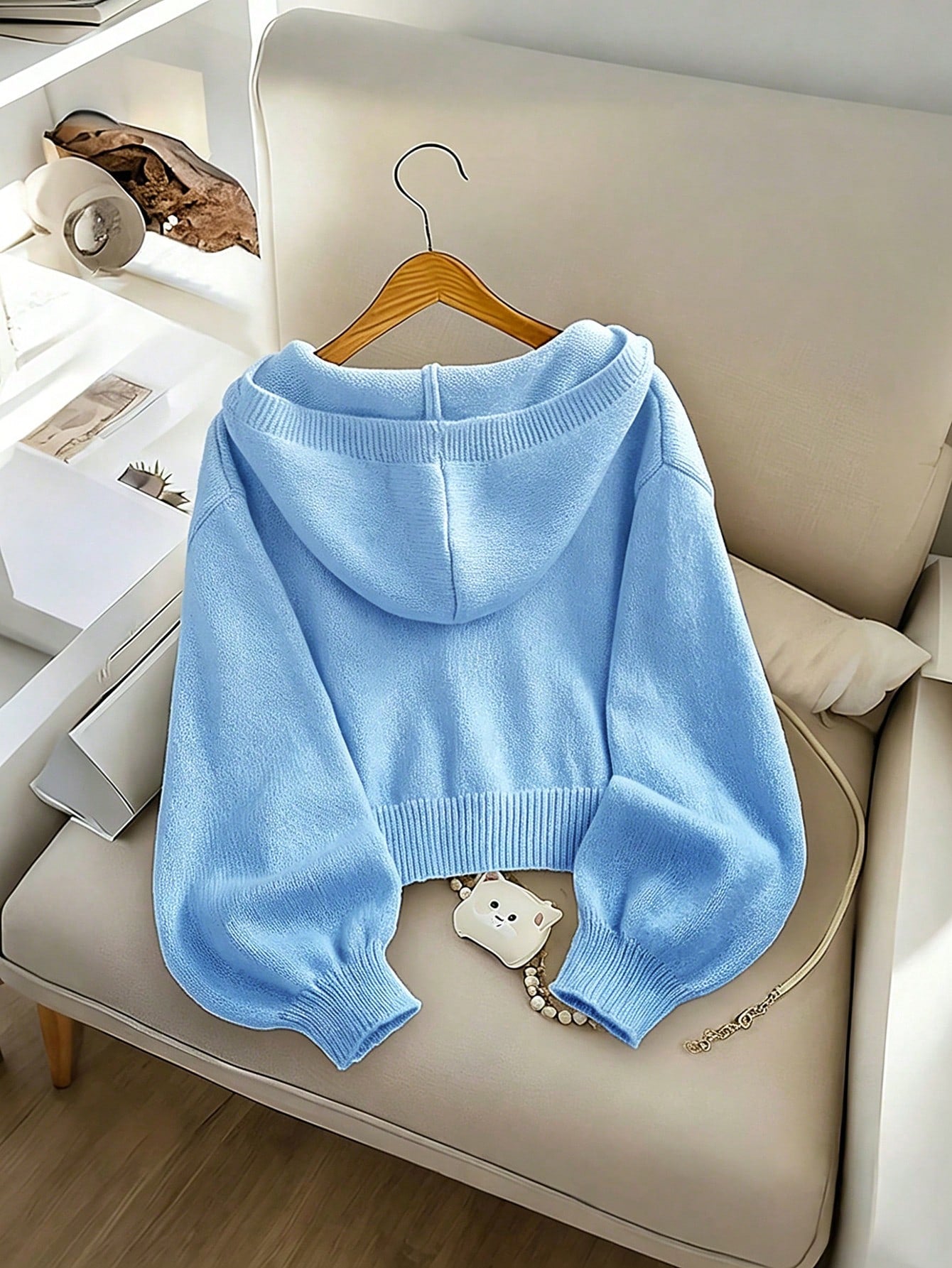 Genkimix Kids Girls' Fashion Casual Fresh Short Solid Color Autumn/Winter Hooded Knit Cardigan Sweater