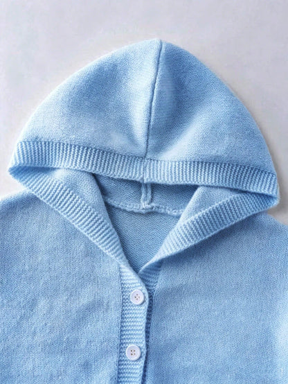 Genkimix Kids Girls' Fashion Casual Fresh Short Solid Color Autumn/Winter Hooded Knit Cardigan Sweater
