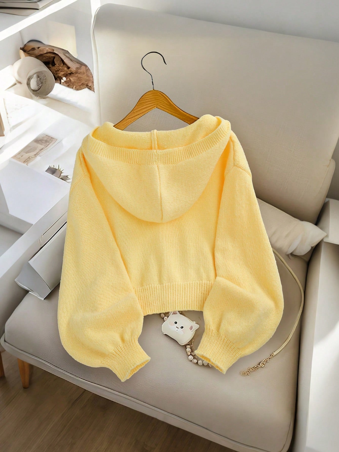 Genkimix Kids Girls' Fashion Casual Fresh Short Solid Color Autumn/Winter Hooded Knit Cardigan Sweater