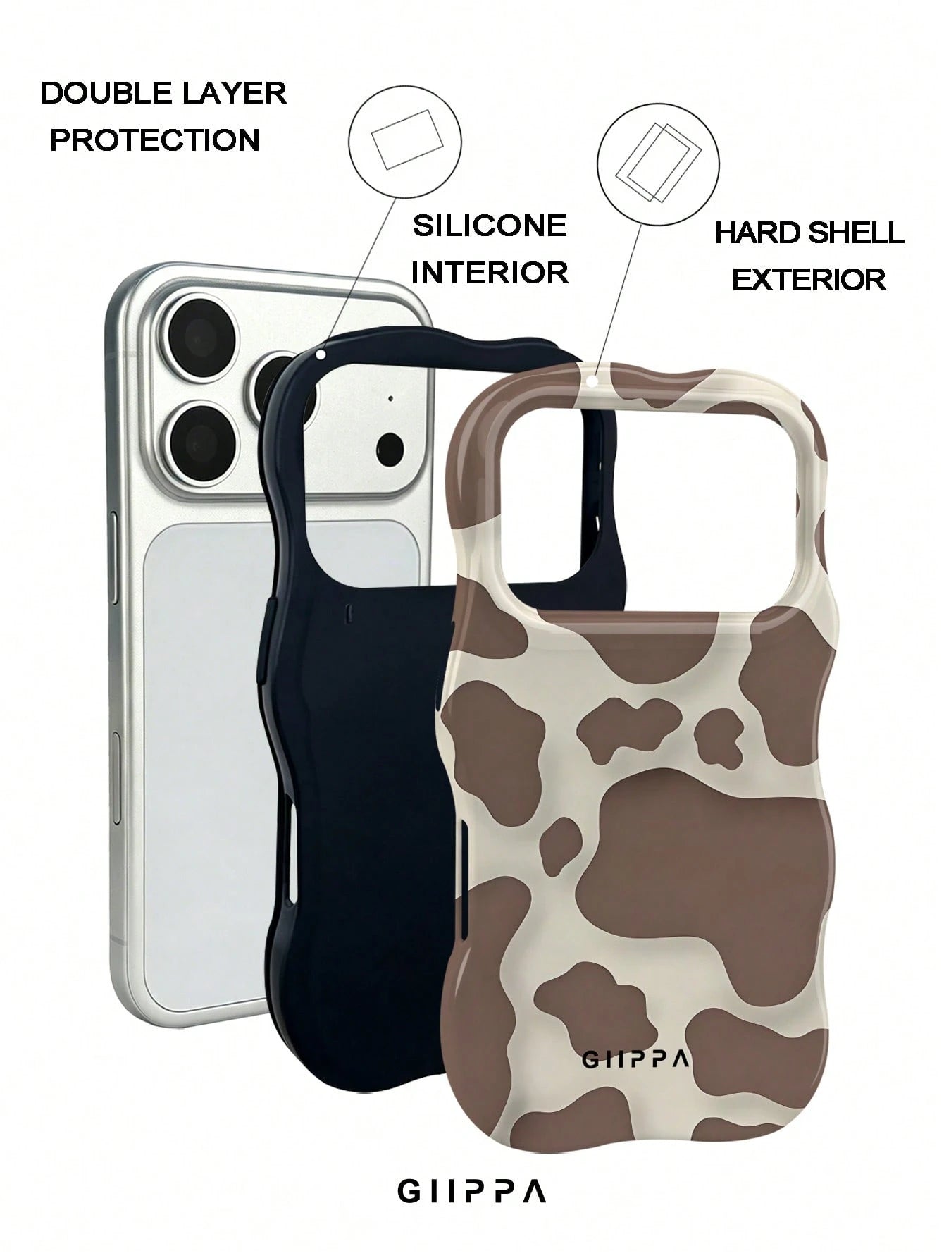 GIIPPA 1pc Khaki Base With Brown Cow Print Design, Phone 17 Pro Max Wavy Phone Case, Compatible With Phone 16 Pro Max, 15 Pro Max, 14 Pro Max, Korean Style High-End Fashion Fun Phone Case, Compatible
