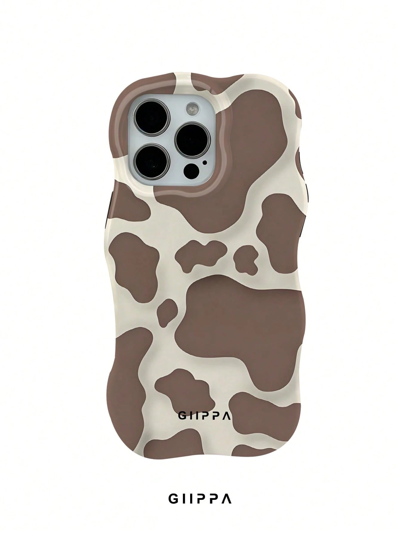 GIIPPA 1pc Khaki Base With Brown Cow Print Design, Phone 17 Pro Max Wavy Phone Case, Compatible With Phone 16 Pro Max, 15 Pro Max, 14 Pro Max, Korean Style High-End Fashion Fun Phone Case, Compatible