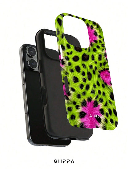 GIIPPA 1pc Neon Green And Neon Pink Leopard Print Design, Phone 17 Pro Max Phone Case, Compatible With Phone 16 Pro Max, 15 Pro Max, 14 Pro Max, Korean Style High-End Fashion Fun Phone Case, Compatibl