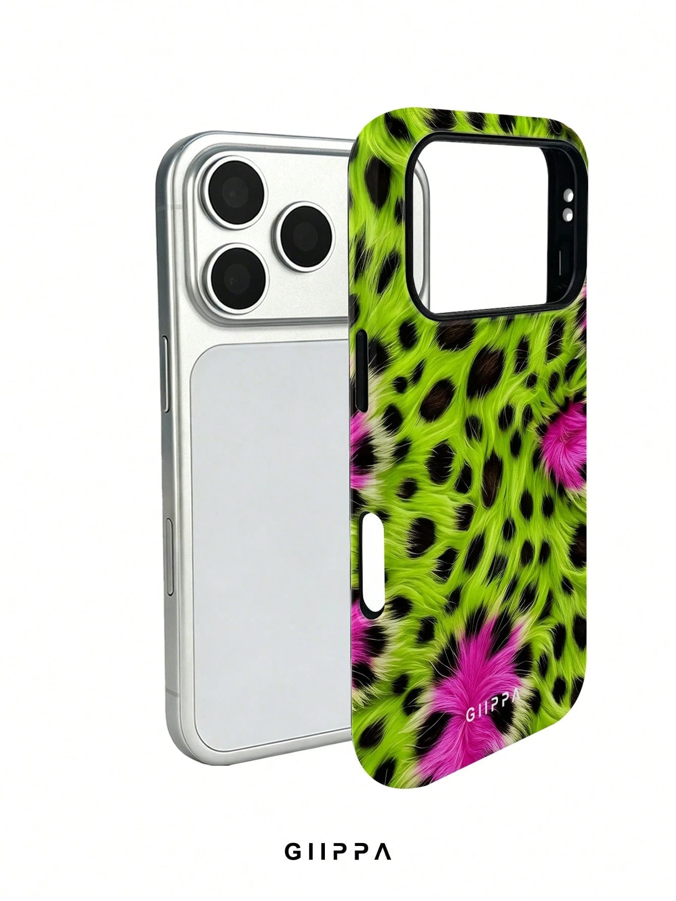 GIIPPA 1pc Neon Green And Neon Pink Leopard Print Design, Phone 17 Pro Max Phone Case, Compatible With Phone 16 Pro Max, 15 Pro Max, 14 Pro Max, Korean Style High-End Fashion Fun Phone Case, Compatibl