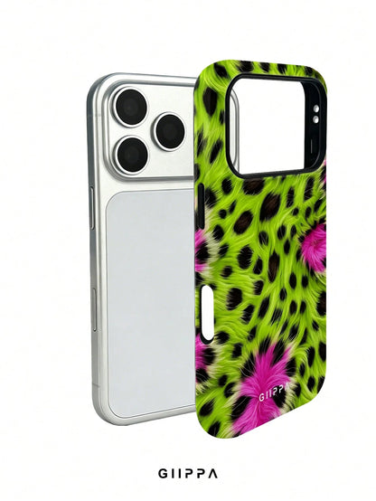 GIIPPA 1pc Neon Green And Neon Pink Leopard Print Design, Phone 17 Pro Max Phone Case, Compatible With Phone 16 Pro Max, 15 Pro Max, 14 Pro Max, Korean Style High-End Fashion Fun Phone Case, Compatibl
