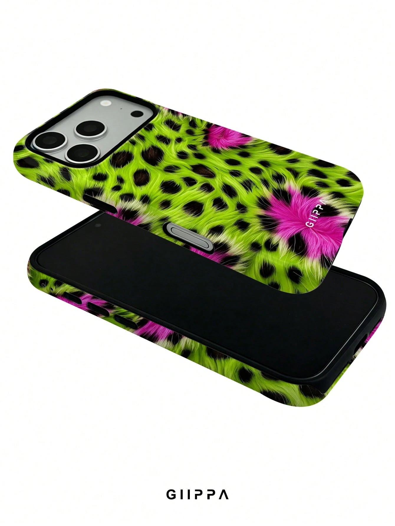 GIIPPA 1pc Neon Green And Neon Pink Leopard Print Design, Phone 17 Pro Max Phone Case, Compatible With Phone 16 Pro Max, 15 Pro Max, 14 Pro Max, Korean Style High-End Fashion Fun Phone Case, Compatibl