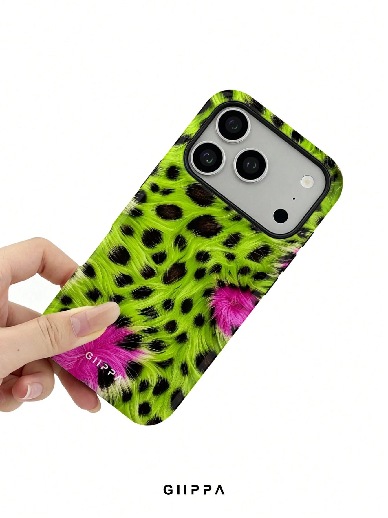 GIIPPA 1pc Neon Green And Neon Pink Leopard Print Design, Phone 17 Pro Max Phone Case, Compatible With Phone 16 Pro Max, 15 Pro Max, 14 Pro Max, Korean Style High-End Fashion Fun Phone Case, Compatibl