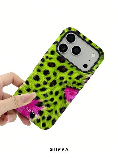 GIIPPA 1pc Neon Green And Neon Pink Leopard Print Design, Phone 17 Pro Max Phone Case, Compatible With Phone 16 Pro Max, 15 Pro Max, 14 Pro Max, Korean Style High-End Fashion Fun Phone Case, Compatibl