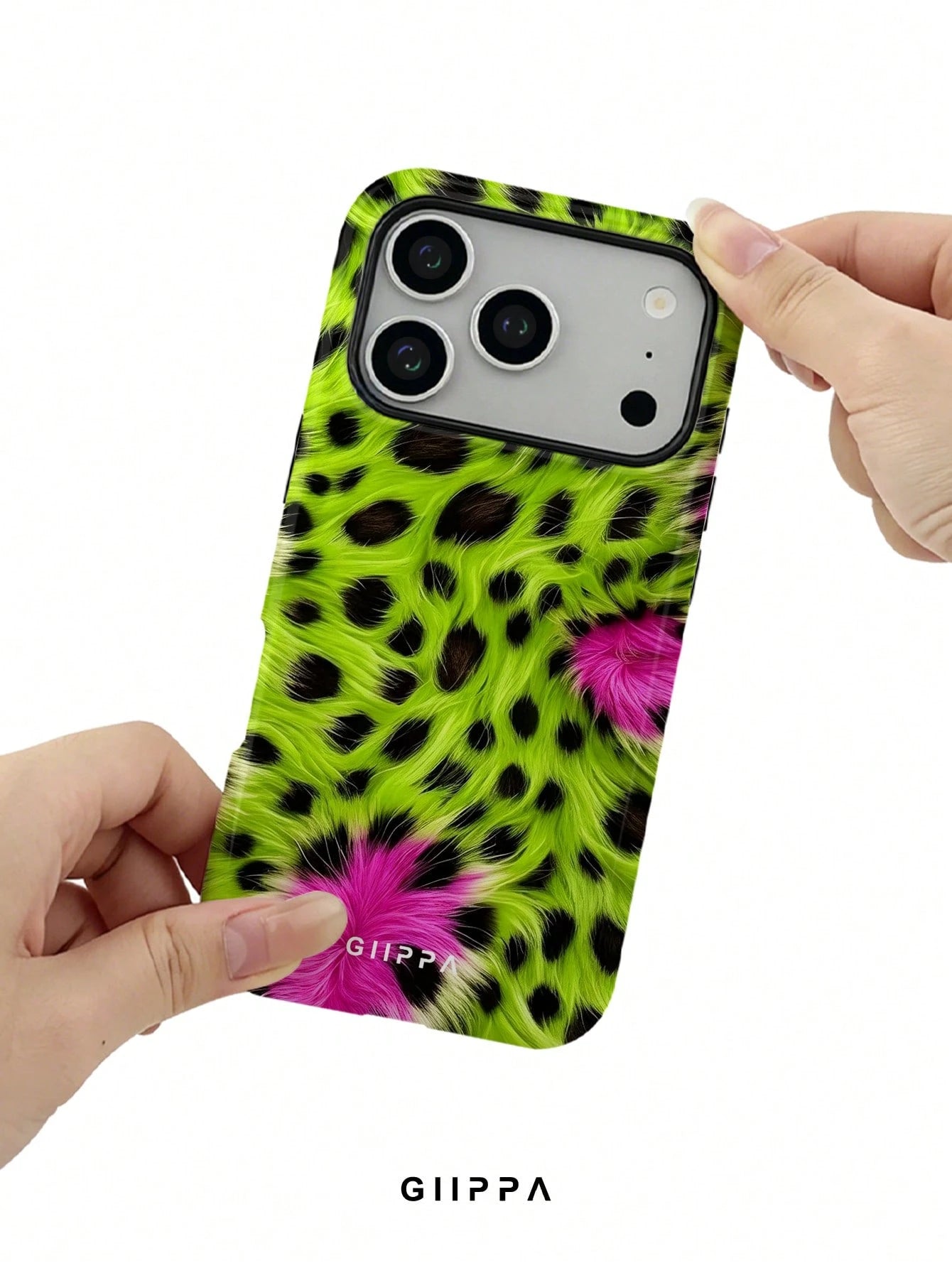 GIIPPA 1pc Neon Green And Neon Pink Leopard Print Design, Phone 17 Pro Max Phone Case, Compatible With Phone 16 Pro Max, 15 Pro Max, 14 Pro Max, Korean Style High-End Fashion Fun Phone Case, Compatibl
