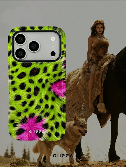 GIIPPA 1pc Neon Green And Neon Pink Leopard Print Design, Phone 17 Pro Max Phone Case, Compatible With Phone 16 Pro Max, 15 Pro Max, 14 Pro Max, Korean Style High-End Fashion Fun Phone Case, Compatibl