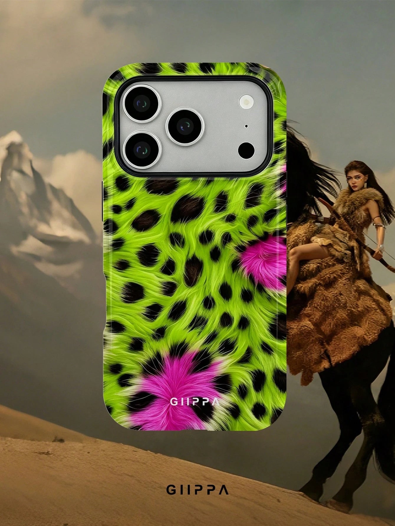 GIIPPA 1pc Neon Green And Neon Pink Leopard Print Design, Phone 17 Pro Max Phone Case, Compatible With Phone 16 Pro Max, 15 Pro Max, 14 Pro Max, Korean Style High-End Fashion Fun Phone Case, Compatibl