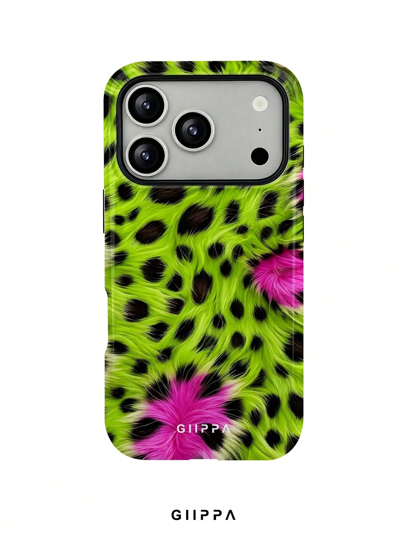 GIIPPA 1pc Neon Green And Neon Pink Leopard Print Design, Phone 17 Pro Max Phone Case, Compatible With Phone 16 Pro Max, 15 Pro Max, 14 Pro Max, Korean Style High-End Fashion Fun Phone Case, Compatibl