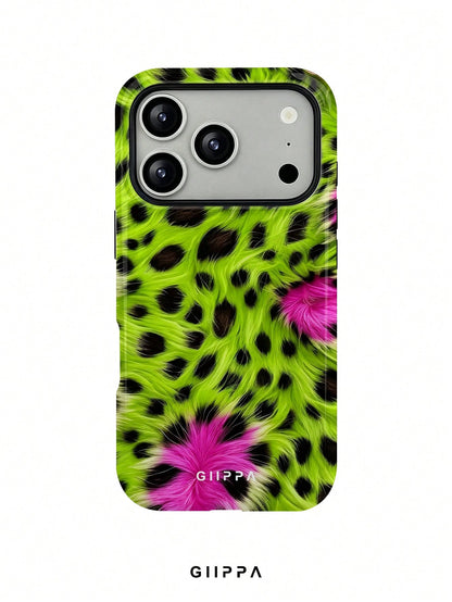 GIIPPA 1pc Neon Green And Neon Pink Leopard Print Design, Phone 17 Pro Max Phone Case, Compatible With Phone 16 Pro Max, 15 Pro Max, 14 Pro Max, Korean Style High-End Fashion Fun Phone Case, Compatibl