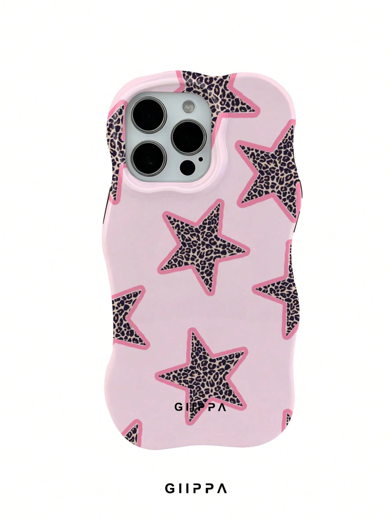 GIIPPA 1pc Pink Base With Leopard Print Star Pattern Design, Phone 17 Pro Max Wavy Phone Case, Compatible With Phone 16 Pro Max, 15 Pro Max, 14 Pro Max, Korean Style High-End Fashion Fun Phone Case, C